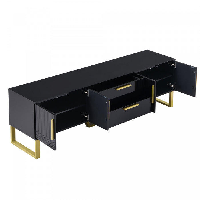 Steven 66.9\" Floor-standing Design TV Cabinet with and Gold Handles&Legs,Black Tv Stand