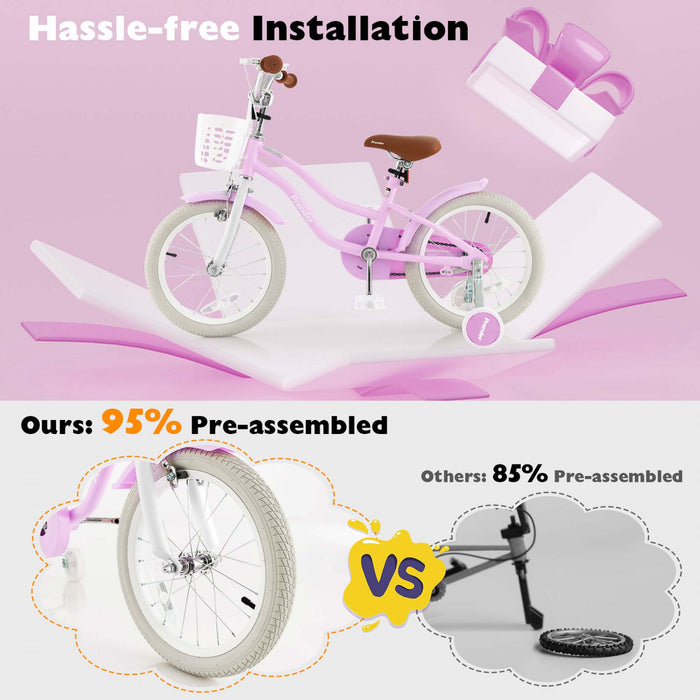 Costway 16\" Kids Bike Toddler Adjustable Bicycle With Training Wheel For 4-7 Years Old Girl