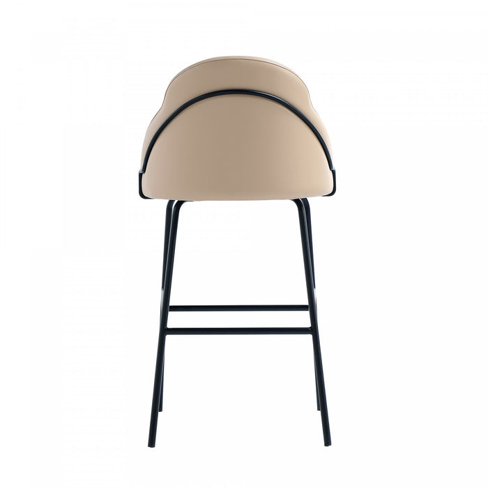 Gracie Modern Metal Upholstered Barstool in Tan and Black - Set of 3
