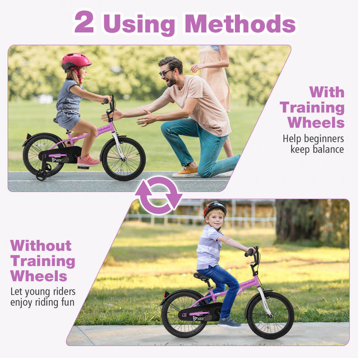 Costway 18\" Kids Bike For 4-8 Years Old Boys & Girls With Adjustable Seat Handbrake Reflectors Purple