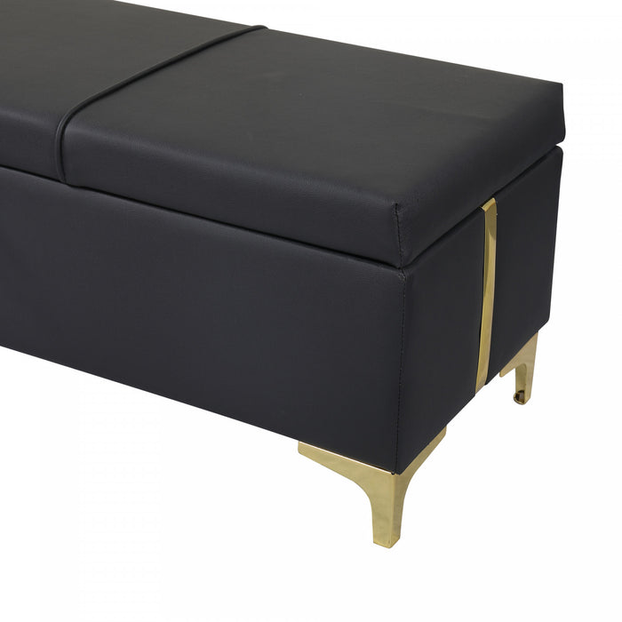 Tony Soft Velvet Upholstered Storage Ottoman Bench With Metal Legs,black