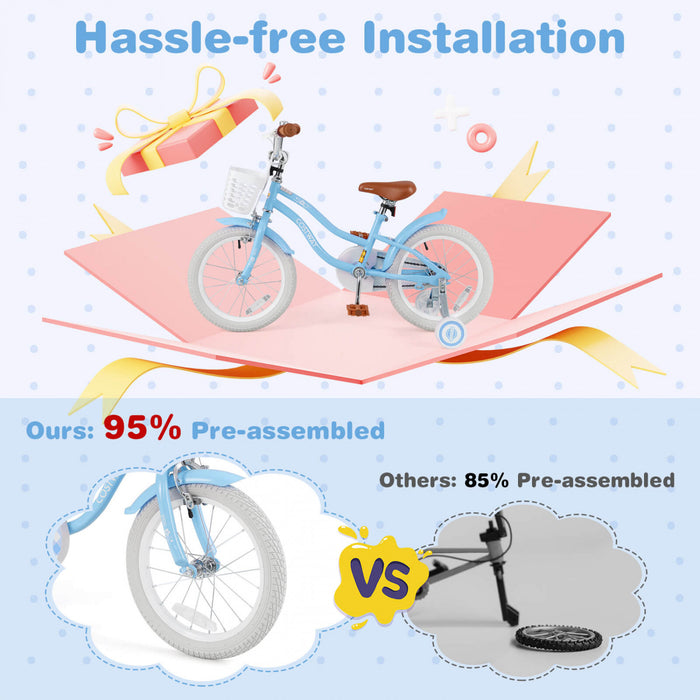 Costway 16\" Kids Bike Toddler Adjustable Bicycle With Training Wheel For 4-7 Years Old Girl Blue