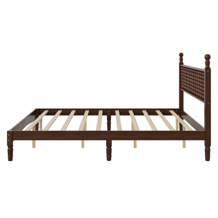 Oliver Retro Wood Platform Bed with Gourd Shaped Headboard - Dark Brown