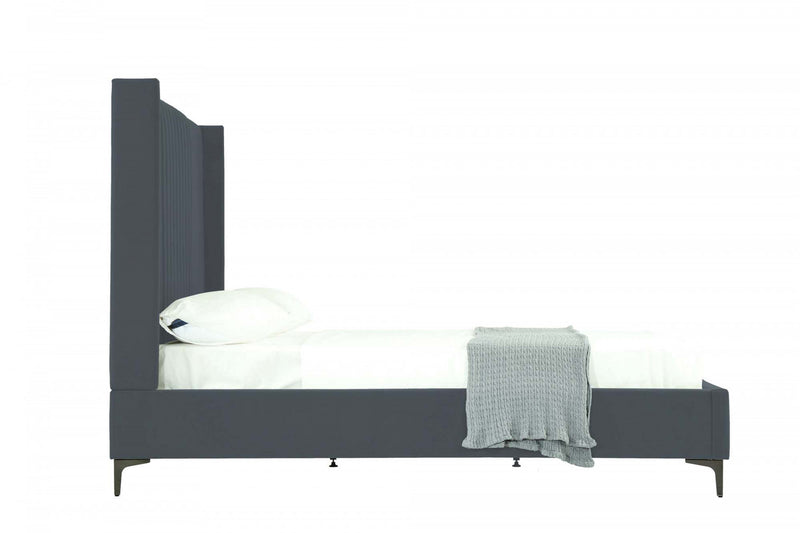 Promenade Mid-Century Modern Upholstered Velvet Queen Bed in Gray