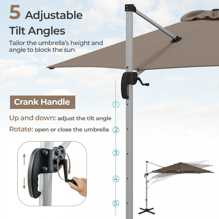Costway 11 FT Outdoor Patio Umbrella, Round Cantilever Umbrella w/ 360° Rotation Brown