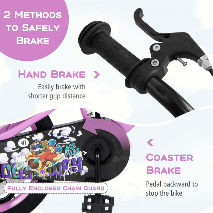 Costway 18\" Kid's Bike For 4-8 With Height-adjustable Handlebar & Saddle Handbrake Purple