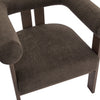 Crest Modern Upholstered Round Arm Accent Chair with Three-Leg Design, Dark Brown, Walnut | Crest Fauteuil d'Appoint Moderne a Accoudoirs Ronds et Pieds Triangulaires, Brun Fonce, Noyer