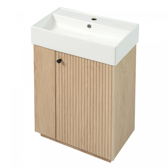 Aveline Modern Bathroom Vanity with Ceramic Sink Combo and Smart Storage, Natural