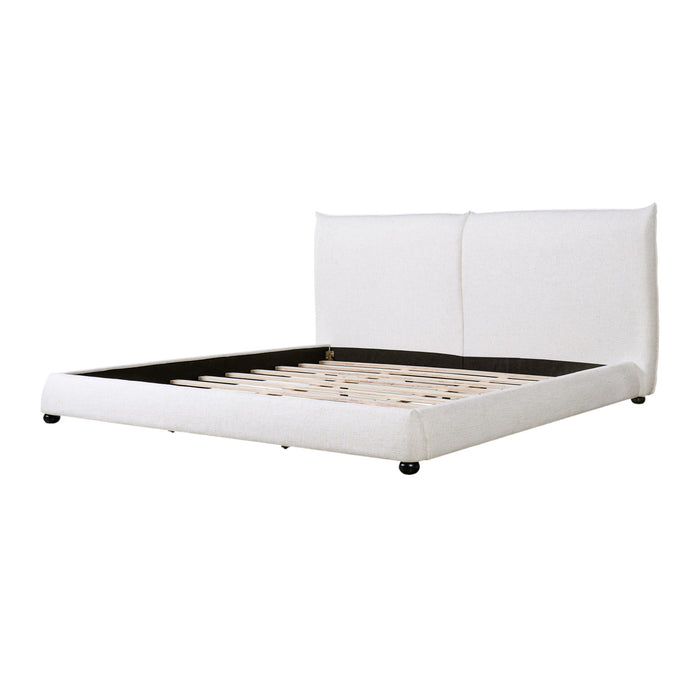Mason Linen Blend Upholstered Platform Bed Pillow-Back Headboard,King Size,White King Bed
