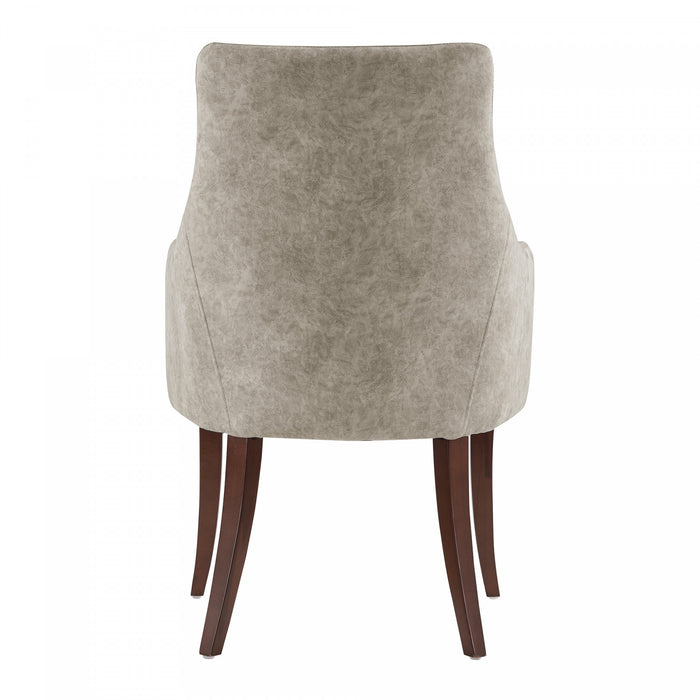 Connie Modern Vegan Leather and Velvet Wood Armchair in Taupe - Set of 2 Dining Chair