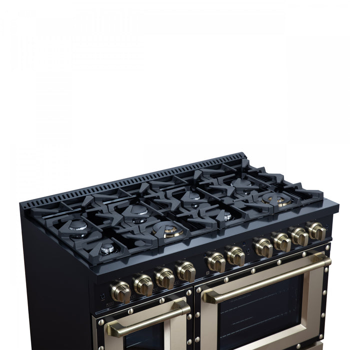 Forno Ambassador 48\" Dual Fuel Range, Black, 8 Sealed Burners, 6.7 Cu.Ft. Ovens - FFSGS6199-48CPBLK