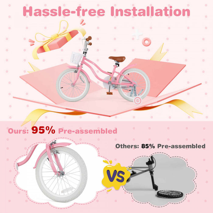 Costway 18\" Kids Bike Toddler Bicycle Withtraining Wheel Kickstand For 4-8 Years Old Girl Red