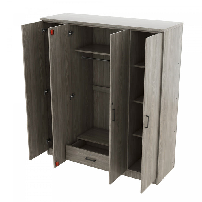 Christ 59.2\" 4-door Wooden Wardrobe With Drawer And Hanging Storage, Grey
