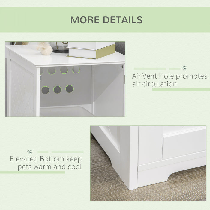 Pawhut Cat Litter Box Enclosure End Table, Indoor Cat Washroom With Magnetic Door, Hidden Litter Box Nightstand With Large Tabletop, Easy Assembly, White