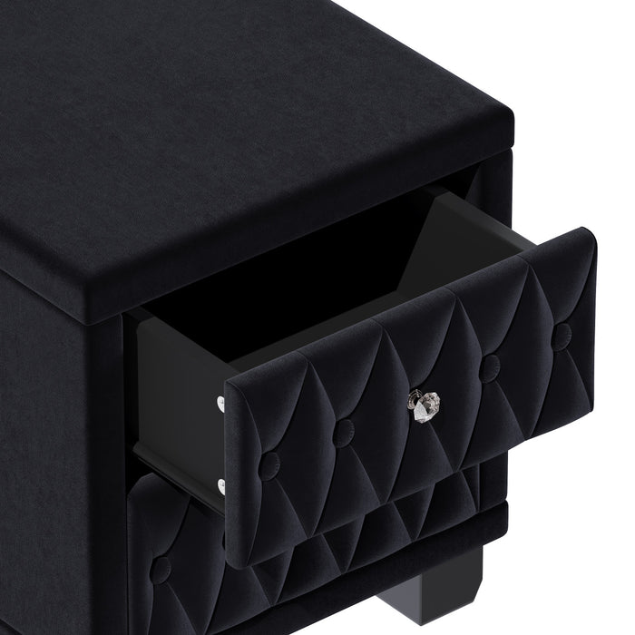 Sophia Elegant Velvet Nightstand with Drawers and Button-Tufted Design,Black
