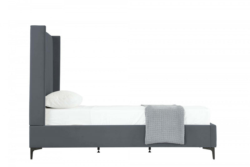 Promenade Mid-Century Modern Upholstered Velvet Twin Bed in Gray