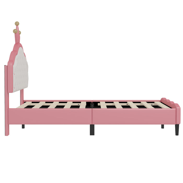 Lily Lovely Crown Fantasy Princess Bed with Tufted PU Leather Headboard,Full Size Full Bed