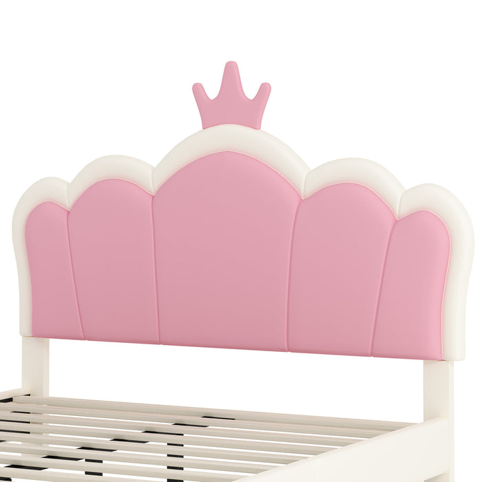 Judson Upholstered Princess Bed With Crown Headboard And Pu Platform Frame,full Size,cream Full Bed