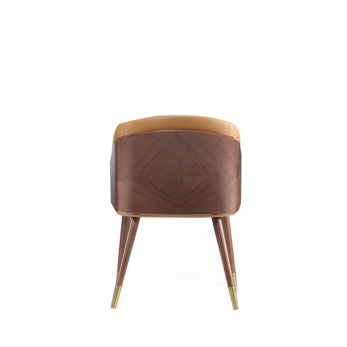 Reeva Modern Wood Vegan Leather Dining Chair in Camel - Set of 2