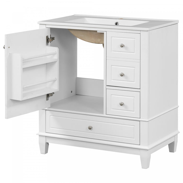 Emma 30\" Solid Wood Bathroom Vanity with Ceramic Sink and Soft-Close Door, White