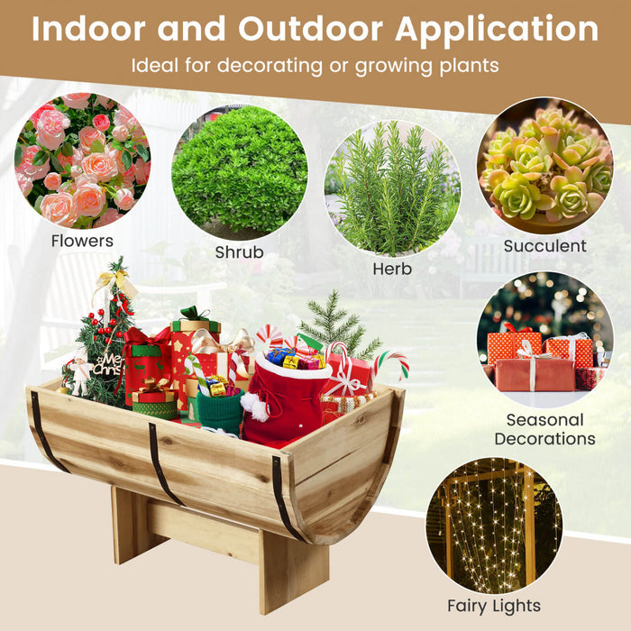 Costway 2 Pcs Outdoor Wooden Planter Solid Acacia Wood Half-barrel Planter Box With Legs