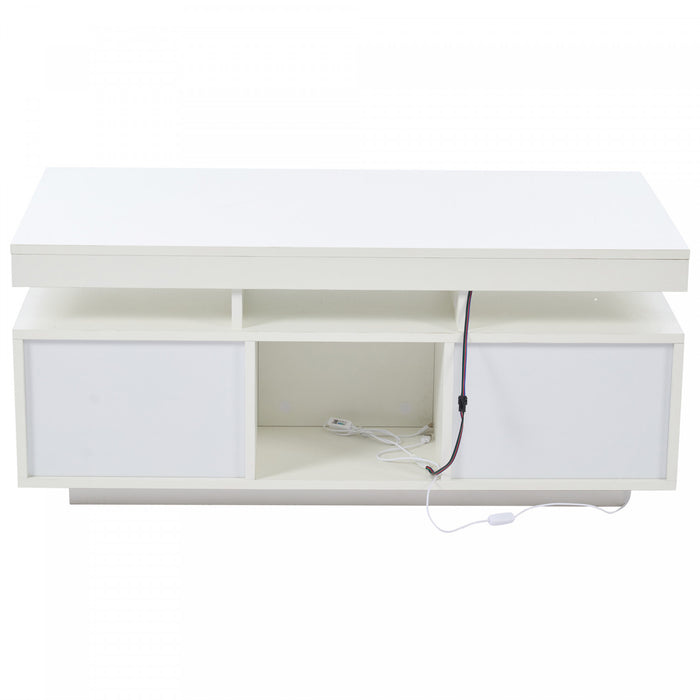 Lumina 39.3 Inch High-Gloss Coffee Table with LED Lights, USB Port and Transparent Doors, White