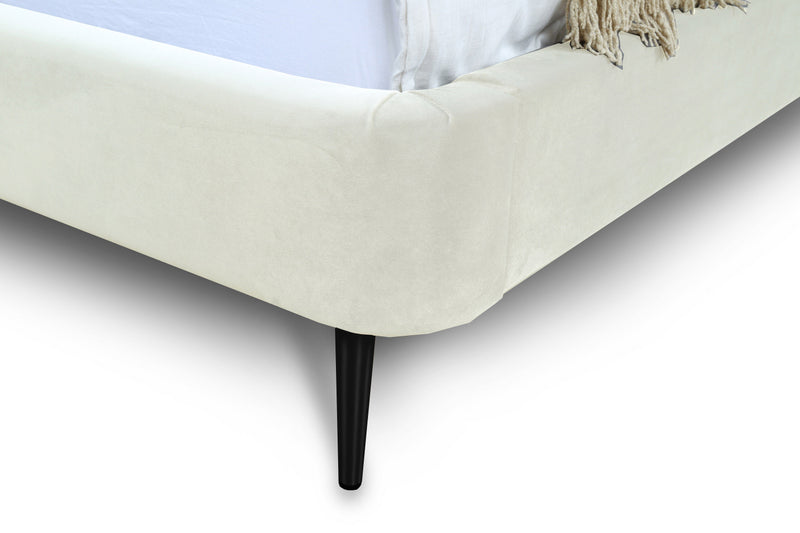 Heather Mid-Century Modern Velvet Upholstered Full Bed in Cream and Black
