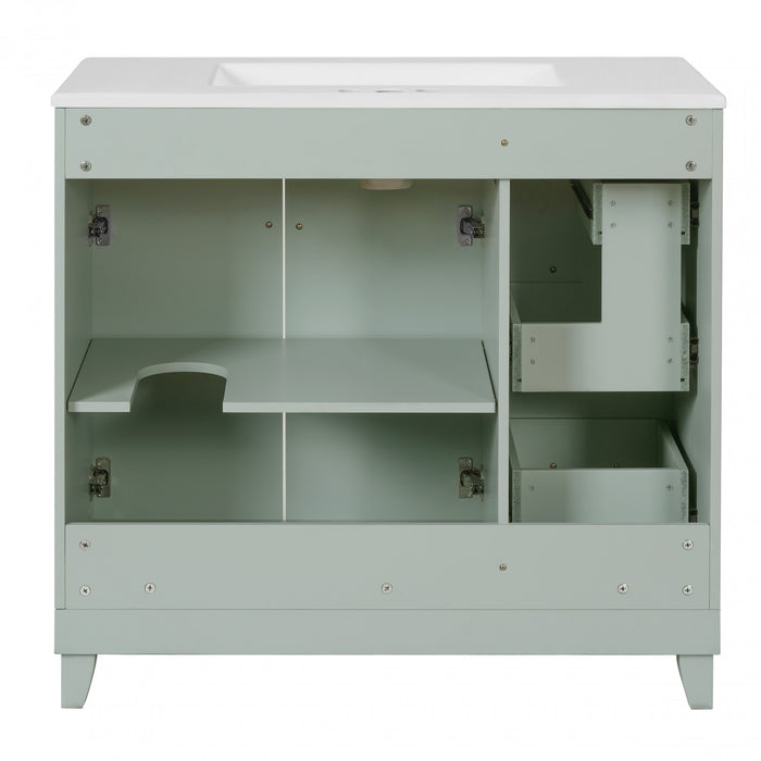 Grady 36 Inch Modern Bathroom Vanity with Ceramic Sink & Smart Storage, Green