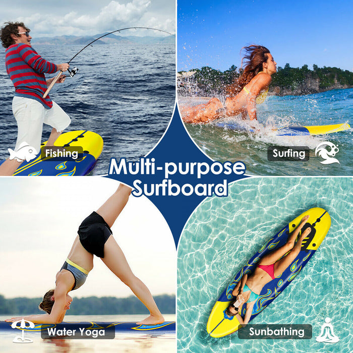 Costway 6' Surfboard Foamie Body Surfing Board W/3 Fins & Leash For Kids Adults Yellow