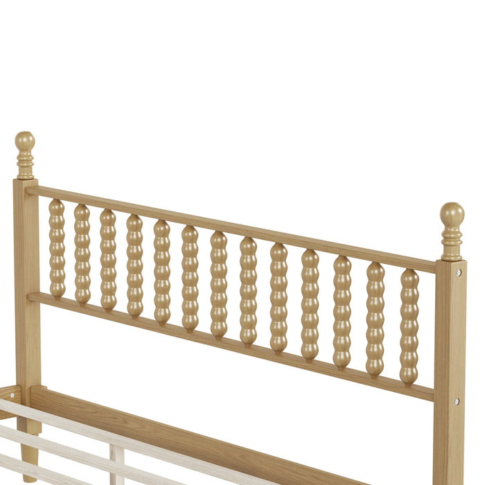 Oliver Retro Wood Platform Bed with Gourd Shaped Headboard and Sturdy Wooden Slat Support,King Size,Natural King Bed