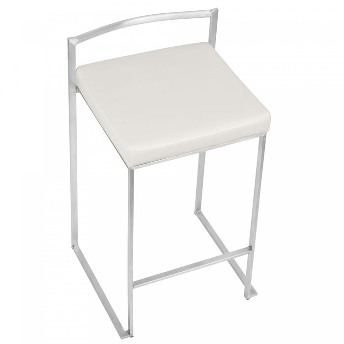 LumiSource Fuji White Faux Leather Contemporary Stackable Counter-Height Stool - Set of 2