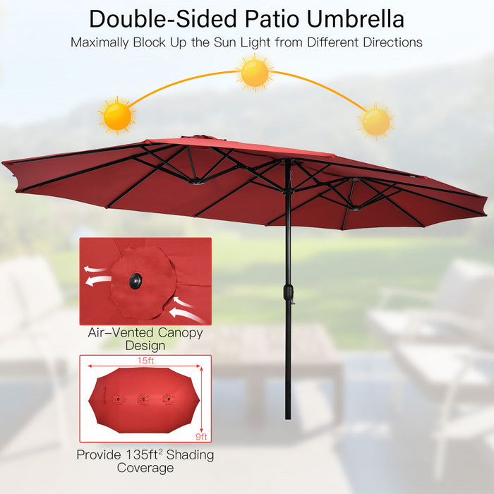 Costway 15 Ft Patio Double Sided Umbrella Outdoor Market Umbrella Burgundy