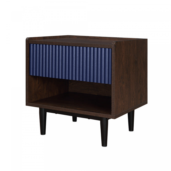 Duane Mid-Century Modern 20\" Fluted Nightstand in Navy Blue (1-Drawer) - Set of 2
