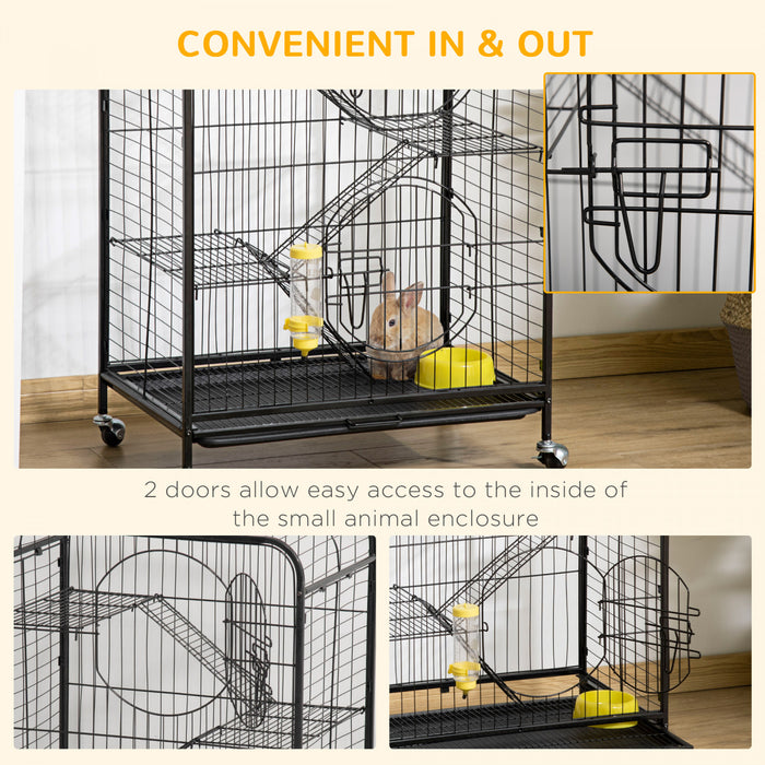 Pawhut 4-tier Metal Small Animal Cage With Wheels, Metal Bunny Playpen With 2 Doors, Platforms, Ramps, Sliding Tray, For Ferret, Chinchilla
