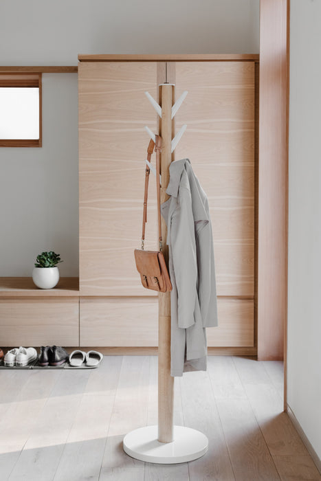 Umbra Modern Wood Flapper Coat Rack - White and Natural