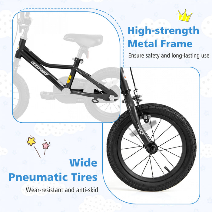 Costway 14\" Kids Training Bike With Removable Training Wheels Pneumatic Tires Black