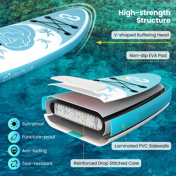 Goplus Large Inflatable Sup Board, Portable Paddle Board With 5d Rings Stand Up Paddle Board For Youth & Adult Turquoise