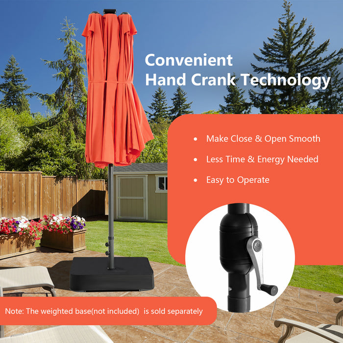 Costway 15FT Twin Patio Double-Sided Umbrella 48 Solar LED Lights Crank Outdoor Orange