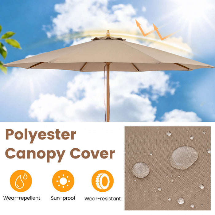 Costway 9 FT Patio Umbrella with Adjustable Height. Rope Pulley Lift. Vented Top for Beach Khaki Tan