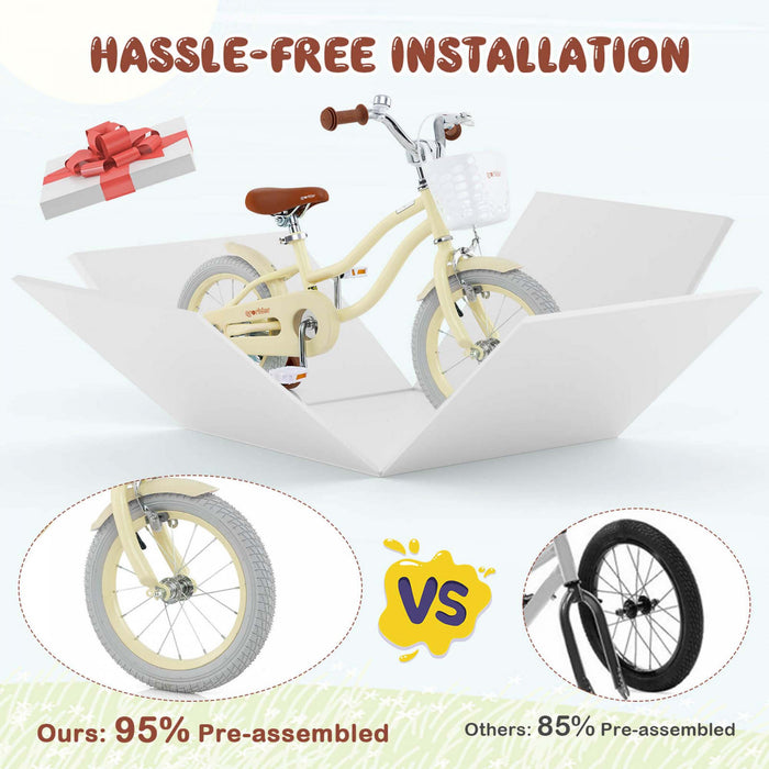 Prorider 14\" Kid's Bike With Removable Training Wheels & Basket For 3-5 Years Old Beige