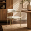 Serene Mid-Century Modern Metal Upholstered Dining Chair in Alabaster | Chaise de salle a manger moderne du milieu du siecle en metal et tissu, coloris albatre