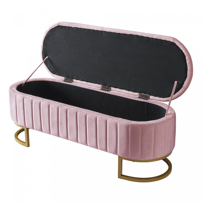 Amelia Elegant Velvet Button-Tufted Storage Bench with Metal Legs,Pink