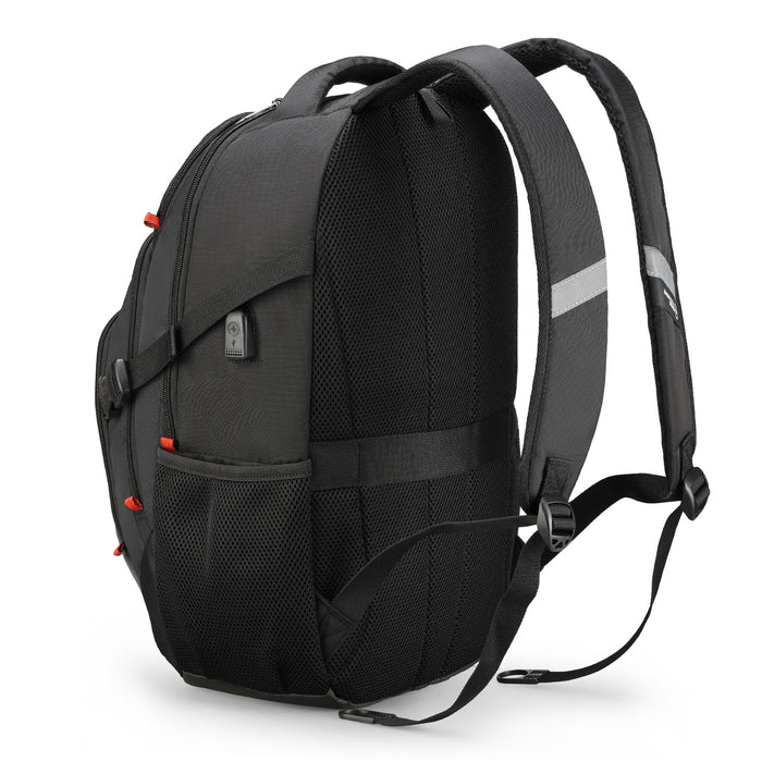 Swissdigital Vector School Backpack – 17\" Laptop Bag, USB Charging, SDD Finder, RFID Protection, Reflective Trim, Add-A-Bag System