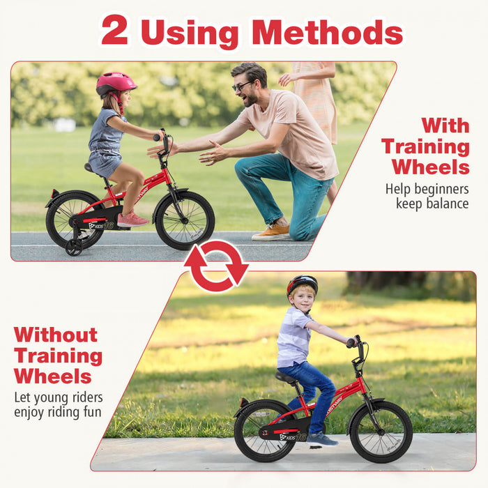 Costway 16\" Kids Bike For 4-7 Years Old Boys & Girls With Adjustable Seat Handbrake Reflectors Red
