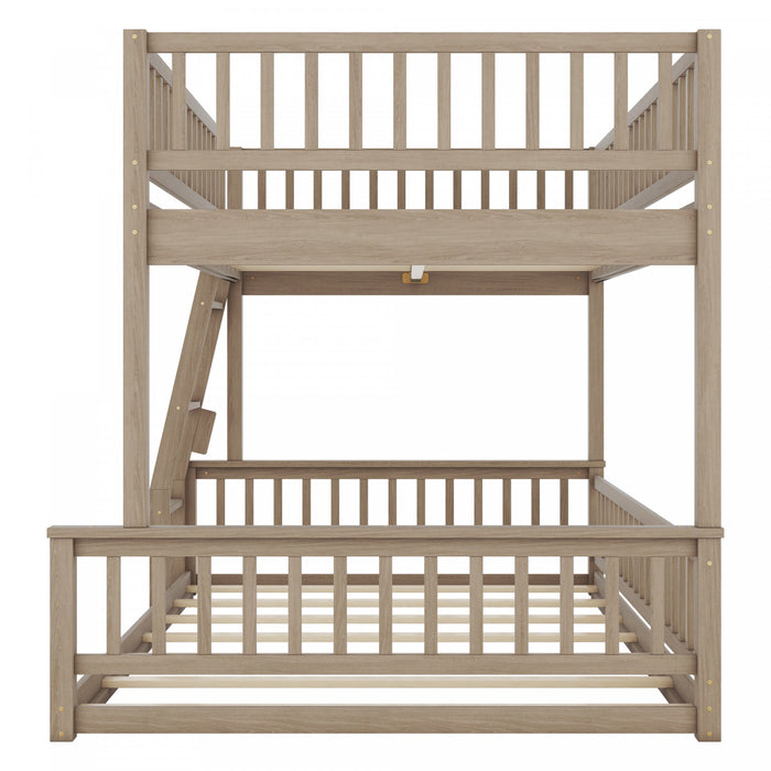 Sabrina Full Xl Over Queen Solid Wood Convertible Design Bunk Bed With Ladder, Walnut