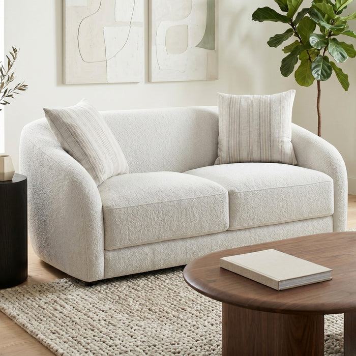 Isla 70 in. Boucle Loveseat with Rounded Barrel Arms and Accent Pillows - Cream