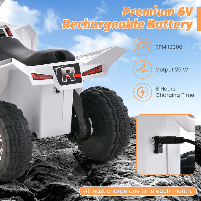 Costway Kids Ride On Atv 4 Wheeler Quad Toy Car 6v Battery Powered Motorized Toy White