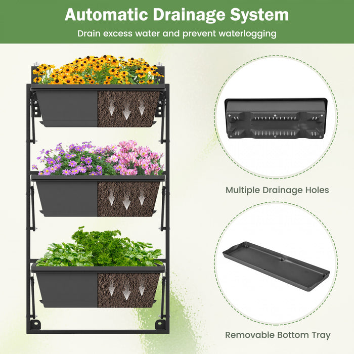 Costway Hanging Vertical Planter With 3 Planter Boxes & Detachable Hooks For Flowers