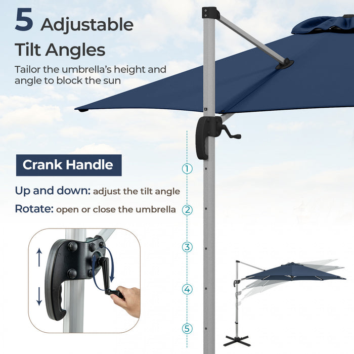 Costway 11 FT Outdoor Patio Umbrella, Round Cantilever Umbrella w/ 360° Rotation Navy