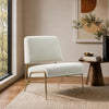 Serenity Contemporary Modern Metal Upholstered Lounge Chair in Ecru | Fauteuil lounge contemporain moderne en metal et tissu Serenity, coloris ecru